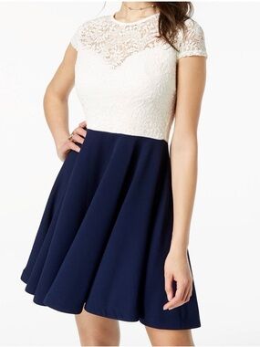 NWT B Darlin Fit & Flare Dress - White Lace & Navy Blue SZ 7-8